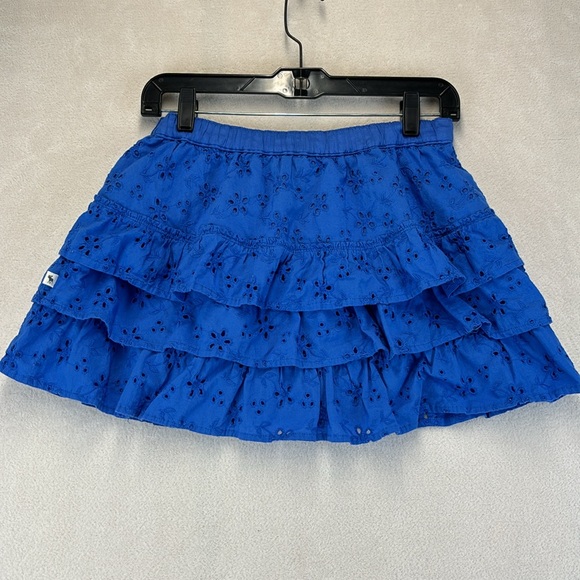 ABERCROMBIE & FITCH Blue Cotton Eyelet Mini Skirt Size Large - Picture 2 of 5